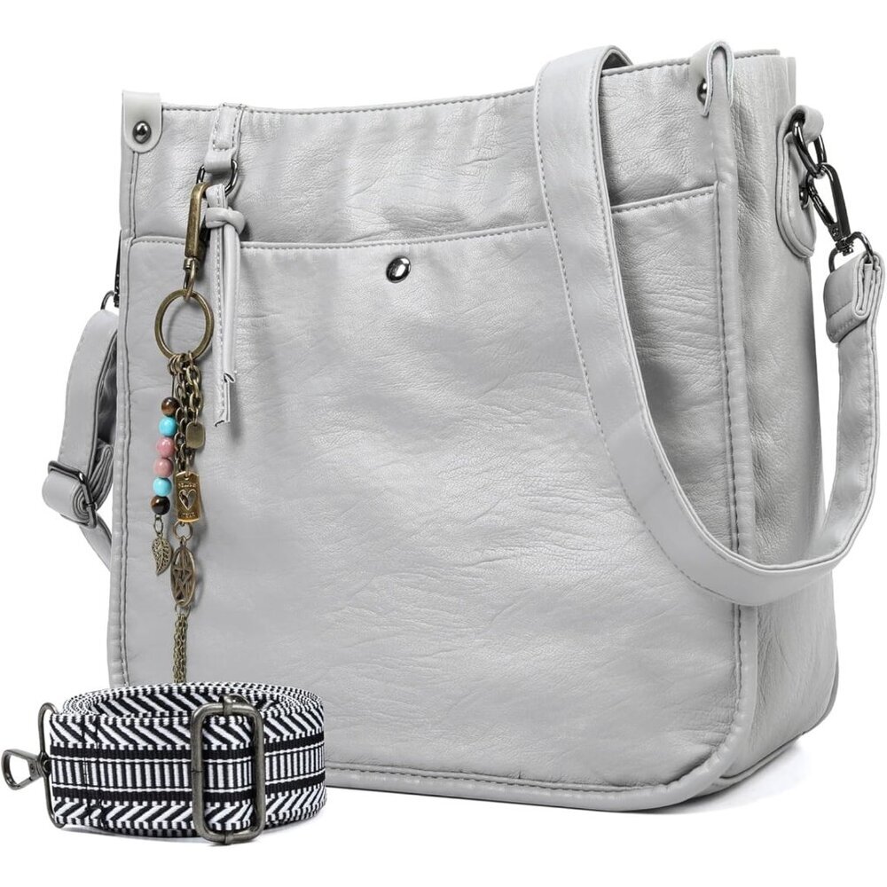 Worldlyda Grey Vegan Leather Crossbody Bag for Women, Trendy Tote, Compact & Sec